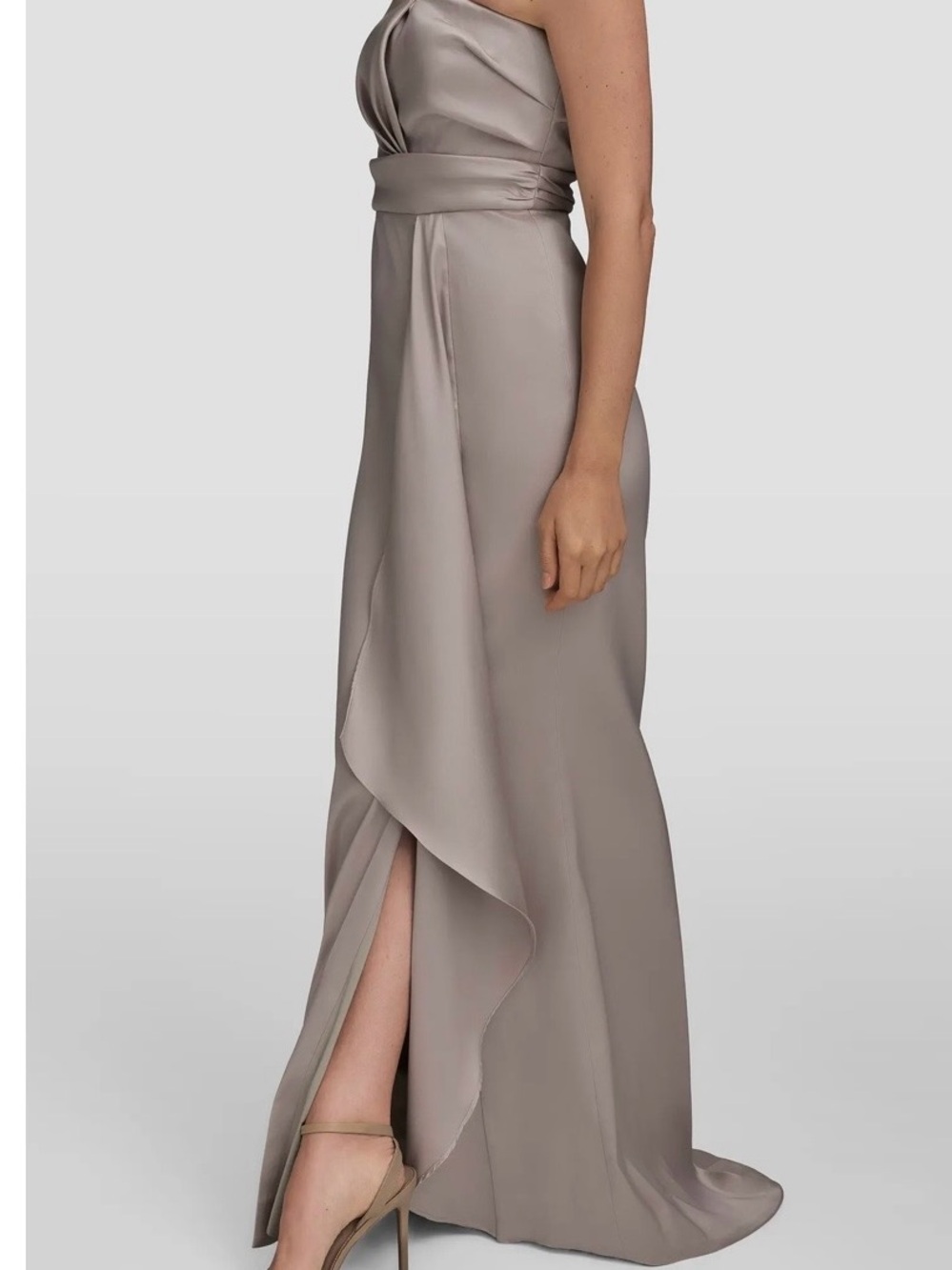 Donna Karan Taupe Strapless Draped Evening Gown, Size 12 - Picture 3 of 11